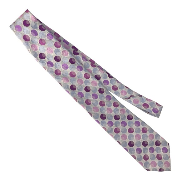 Ted Baker 110% Silk Polka Dot Tie Silver Purple Blue Pink - Picture 5 of 6